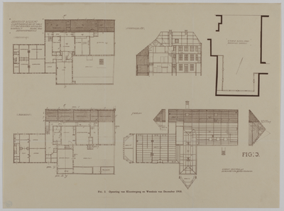 214992 Plattegronden van de begane grond en de verdieping, doorsnede en kapplan van het Oud R.K. Weeshuis (Mariahoek ...